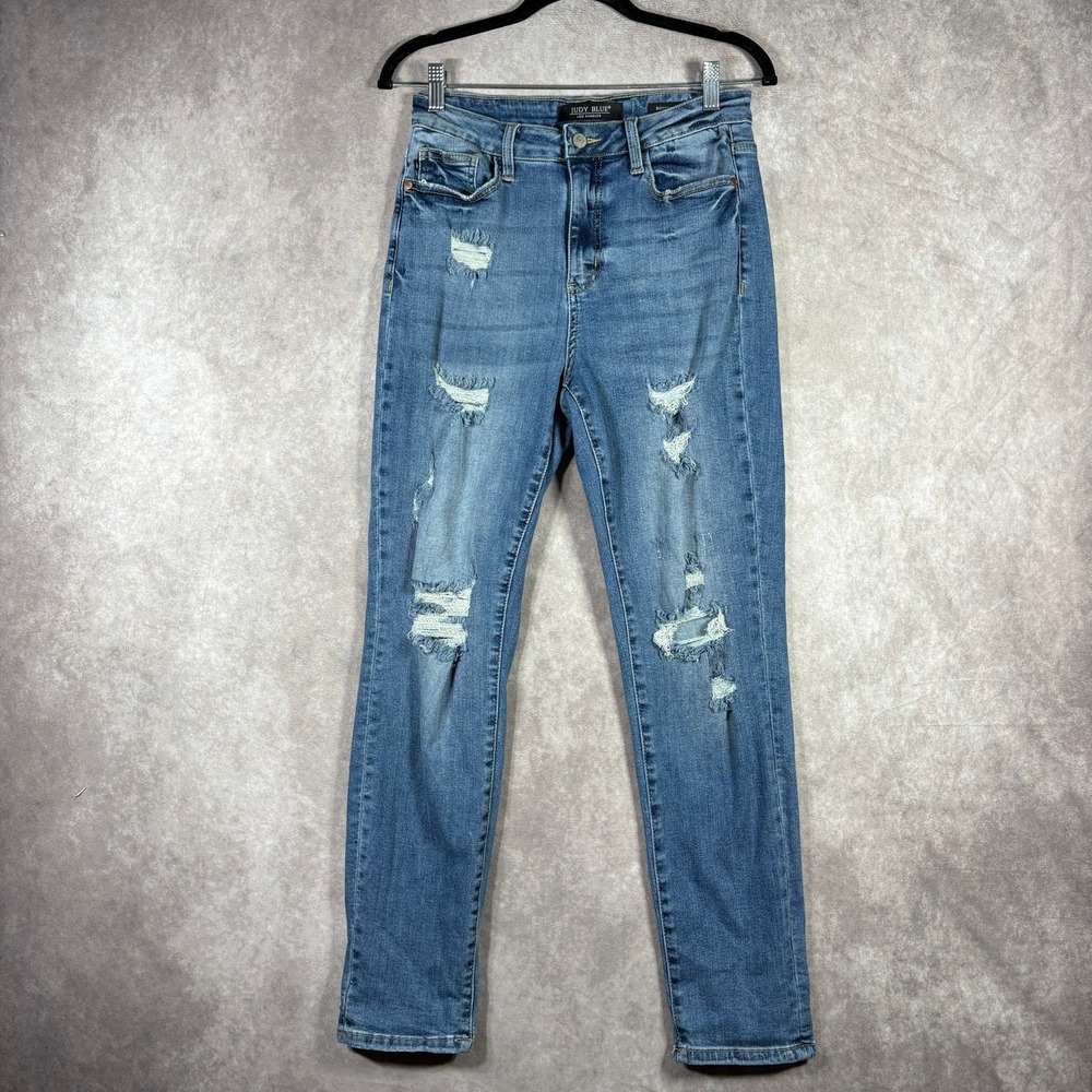 Judy Blue Boyfriend Fit Jeans Womens Size 7/28 Blue Medium Wash Denim Distressed